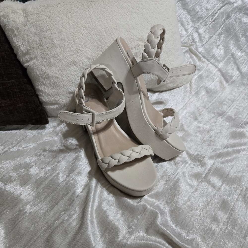 Cream Wedge Sandals By SO size 7 1/ 2. Worn Once!